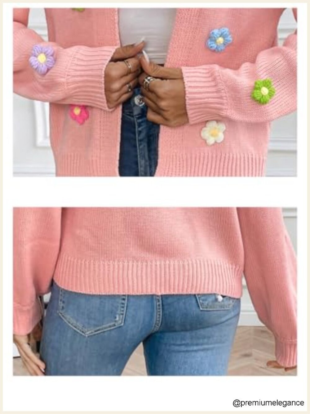 Cropped Boho Floral Embroidered Oversized Open Front Cardigan Sweater - Picture 4 of 5